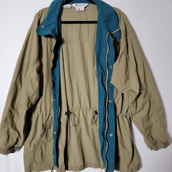 VTG Columbia Mens Jacket Sz L Cinch Waist Full Zip Olive Green & Blue Cabincore - Picture 1 of 14